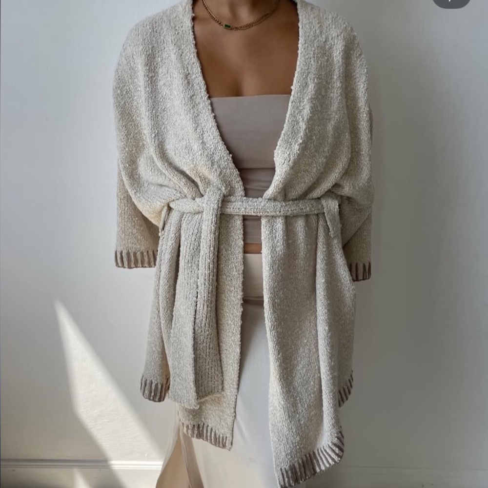 Cozy Cream Cardigan with Tan Accents